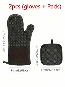 Găng tay lò vi sóng bằng cotton siêu dài và dày, kèm miếng đệm cách nhiệt, màu trơn họa tiết trái tim, thích hợp để nướng bánh. - Xem 5