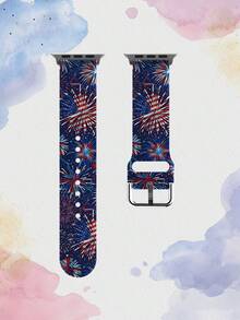 1條星空紅藍白煙火圖案柔軟彈性透氣可更換錶帶，適用於、Honor智慧手錶，38mm 40mm 41mm 42mm 46mm 45mm 44mm 49mm，休閒多色矽膠錶帶適用於Apple Watch Ultra SE/11/10/9/8/7/6/5/4/3/2/1，中性節日禮物，時尚百搭配件，舒適適合運動 - 彩色 - 查看 12