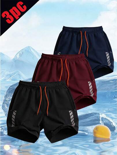 Bộ 3 quần short nam mùa hè nhanh khô, in họa tiết thời trang, thoáng khí, nhẹ, thích hợp cho thể thao, tập luyện, du lịch, có túi khóa kéo, quần short đôi.
