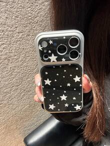 Schwarz-Weiß Sternenmuster Acryl Vollabdeckung perforiertes Handyhülle kompatibel mit Apple 17 Pro Max, elegante Schutzhülle für iPhone 16 Plus, 15 Pro, 14, stoßfest 13 Pro - Schwarz - Übersicht 6