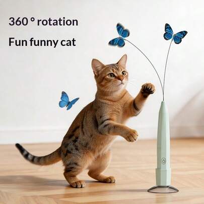 360° Rotating Butterfly Cat Toy With Suction Cup, Indoor Cat Interactive Teaser Wand, Durable Anti-Scratch Pet Toy, Suitable For Living Room/Bedroom