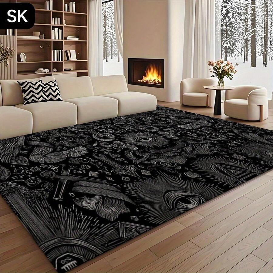 Gothic-Style Floor Mat - Suitable For Use On Floors, Featuring Crow, Eye, And Floral Patterns - Large Carpet For Living Room, Bedroom, And Bathroom - Thick And Soft, Ideal For Halloween And Christmas Home Decor - Indoor Floor Mat, Bathroom Rug, Mysterious Design, Thick Plush Texture, Seasonal Decoration, Perfect Choice For Thanksgiving - 1PC - 查看 1