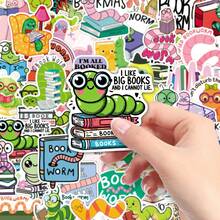50pcs Cartoon Caterpillar Stickers, Cute Decor For Book Lovers, Guitar, Trash Can - kutu buku - View 7