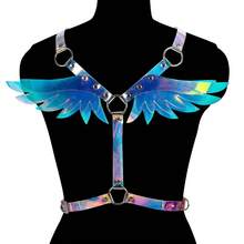 1 bộ dây đeo toàn thân bằng da PU, kiểu dáng thời trang punk boho, áo croptop an toàn, dây đai ngực khoét rỗng có thể điều chỉnh, áo ren buộc dây bằng da PU lấp lánh, phù hợp cho mọi mùa. - Nhiều màu - Xem 3