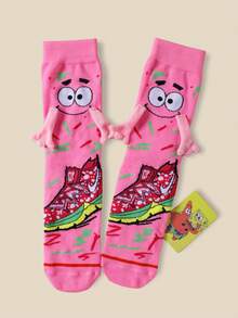 SpongeBob SquarePants SquarePants 1/2 Pairs Cute Cartoon Collaboration Hand In Hand Magnetic Socks Paired With Pink Starfish Yellow SquarePants Cartoon Fun Sweat Absorbing Breathable Unique Design Multi Scene Dating Best Friends Daily Dressing - Multicolor - View 10