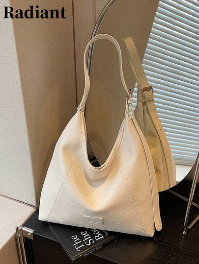 This Solid-Color, Versatile, Casual, And Minimalist Women's Shoulder Bag Features An Adjustable Shoulder Strap And A Zipper Closure. Suitable For Shopping, Short Trips, Outings, Commuting, And Going To School.