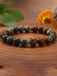 This Adjustable Beaded Elastic Bracelet Is Made Of Natural Turquoise And Tiger's Eye, Suitable For Men And Women To Wear, Aiming To Eliminate Negative Energy, And Very Suitable As A Jewelry Accessory Or Gift. - Multicolor - View 3