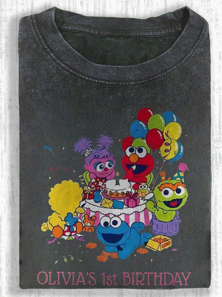 Two Cartoon Animal Balcony 2026 Summer Cotton Tee, Premium Pure Drop Shoulder Short Sleeve, Unisex Hip Hop Minimal Street Daily Top - Black 6 - View 1
