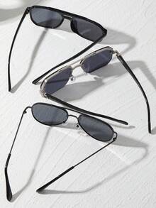 3pcs Men Metal Geometric Full Frame Retro Classic Classy Aesthetic Advanced Chic Shades Basics Fashion Glasses For Summer Street Snap Going Out Outfit Driving Fishing Decoration - Multicolor - View 3