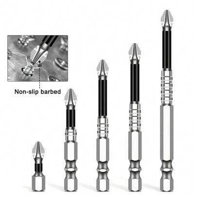 5pcs High Hardness Cross Head Bits, Anti-Slip Bits S2 Strong Magnet 5A Black Anti-Slip Cross Head Bits, Suitable For Electric Drill And Screwdriver, High Hardness Steel Tip Resistant To Impact