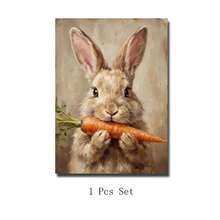 Set Of 1 Vintage Bunny Rabbit Carrot Canvas Wall Art | Cottagecore Farmhouse Animal Print | Soft Neutral Oil Painting Poster For Nursery Kids Room,Frameless/Framed - A - View 14