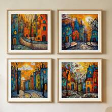 1 Set - Vibrant Town Cross Stitch Kit (No Frame), DIY Needlework Art Materials, 11CT Cross Stitch Decorative Painting, Creative Handmade Gift. Complete Home Decor Printed Cross Stitch Craft, Suitable For Home Decor Knitting Art. Frame Not Included - Bright and Beautiful Winding Alley Town - View 2