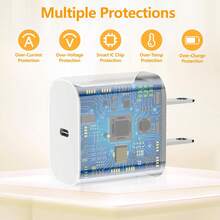 FCV 适用于 的快速充电线，20W PD 快充 USB-C 墙式充电器 Type-C 电源适配器 Lightning 数据线，快充插头，兼容 14/13 Pro/12/11/XS/Max/XR/X/8 Plus/SE 2022 - 美規A型插(110-127V) - 查看 4