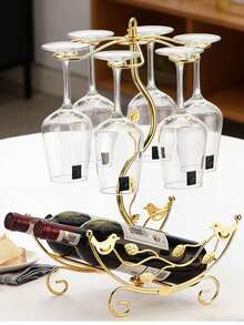 Flower Ship Shape Wine Rack - Gold - View 6