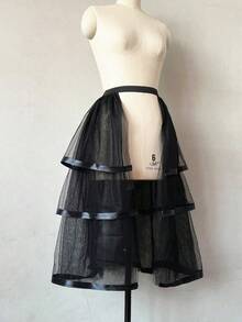 1pc Bride's Black Elastic Detachable 5-Layer Net 3-Layer Ribbon Black Party Mid-Length Tulle Skirt,Summer,Beach,Wedding,Elegant,Birthday - Multicolor - View 19