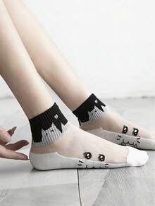 Calcetines cortos de malla transpirable con diseño de gato de dibujos animados, calcetines casuales de verano - Multicolor - Ver 5
