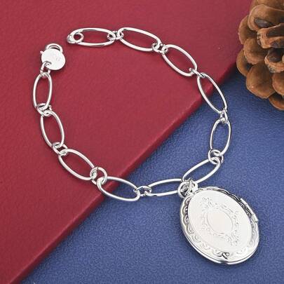 Vòng tay khung ảnh lật nắp mạ bạc 925 dành cho nữ, quà tặng thời trang dự tiệc, phụ kiện trang sức cưới.