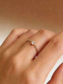 1枚S925纯银镂空方形戒指，简约奢华百搭设计，浪漫时尚可叠戴女士戒指 - 鑽石 - 查看 15