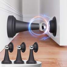 4-Piece Set Of Magnetic Door Stoppers - Stainless Steel And Rubber, No-Drill Adhesive/Floor Installation, Strong Magnetic Attraction, Suitable Wall And Floor Protectors Heavy, Black, Metal-Like Surface With Rust-Resistant Material - 黑色-4件套 - 查看 10
