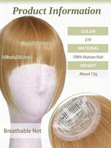 DNE HAIR Tóc mái kẹp 100% tóc thật, màu vàng caramel 27#, kiểu tóc mái có phần thái dương, tóc mái giả bằng tóc thật, trông tự nhiên, thích hợp cho phụ nữ/bé gái sử dụng hàng ngày. - S27 - Xem 3