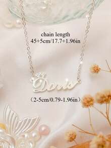 Customized Personalized Necklace With Small Crown Design, Can Be Engraved With Name, Number Or Meaningful Phrase - Multicolor - View 3