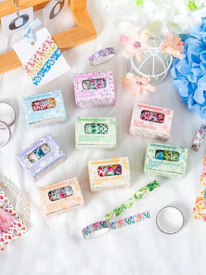5 Rolls/Box Spring Romantic Floral Pattern Washi Tape Set, Decorative Tape With Different Color Designs, 0.39*78.74 Inches - Suitable For Scrapbooking, Notebook Decoration, DIY Creative Art Decoration