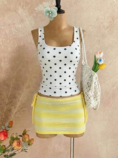 Temptaria Unadoll Women's Summer Casual Sexy Thick Strap Polka Dot Fitted Camisole, Suitable For Beach, Daily Life, Home, Sports, Valentine's Day White