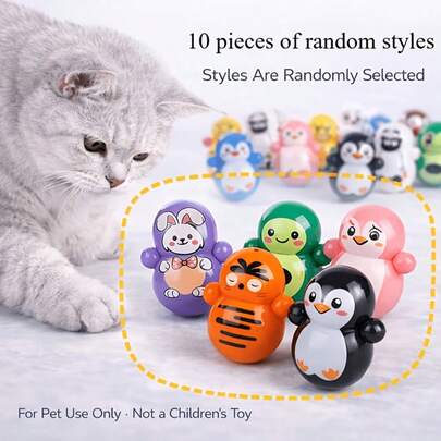 10个/套，无需电池的自动滚动猫玩具。猫咪益智玩具，轻质塑料材质，款式随机。