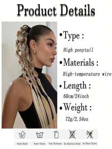 24inch European And American Style Faux Hair Braided Ponytail, Fashion Boxer Braid Wig For Women - Multicolor - View 4