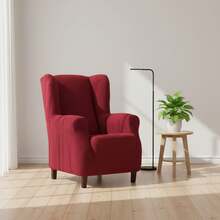 Kiva Housse de fauteuil à oreilles bi-élastique, respirante et offrant une protection complète, disponible en plusieurs couleurs – Housse de fauteuil à oreilles facile à installer avec mousses de soutien et bandes élastiques pour une fixation supplémentaire - Bordeaux Cora - Voir 1