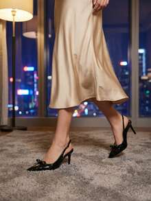 2026新款性感时尚蝴蝶结鳄鱼纹女神派对夜店风PU皮搭扣高跟凉鞋，适合假日派对、办公室、春季、夏季、秋季穿着。 - 黑色 - 查看 3