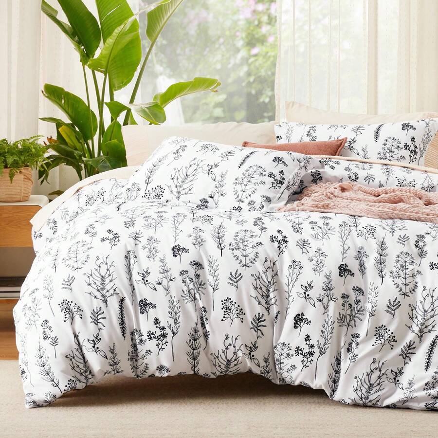 Bedsure Summer Vacation Bedding Set (Holiday Essentials), Comforter Set - Cute And Soft Reversible Botanical Flowers Comforter With 1/2 Pillow Shams, Twin XL Cooling Comforter Set, Soft Bedding Set Gift For Graduation/Vacation/Birthday Decoration/Back To School, For Room Decor, Home Decor, Bedroom Decor, Dorm Decor, Father's Day Gift - Trắng sáng - Xem 1
