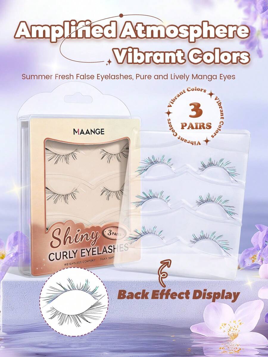 MAANGE 3 Cặp Mi Giả Manga Mùa Hè Sống Động, Mi Giả Màu Xanh Lá Cây Chuyển Sắc, Mi Mềm Mịn Với Thân Trong Suốt, Mi Dải Nhiều Màu Sắc Có Thể Tái Sử Dụng Cho Kiểu Mi Mắt Mèo, Mi Giả Anime Tự Nhiên Cho Đi Chơi Hàng Ngày, Hẹn Hò, Đám Cưới & Trang Điểm Dự Tiệc, Mượt Mà, Màu Sắc Rực Rỡ, Hiệu Ứng Chuyển Sắc Quyến Rũ - Nhiều màu - Xem 1