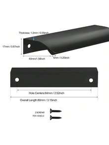 10pcs Modern Black Aluminum Flat Finger Pulls - Concealed Cabinet Door Handles For Kitchen, Easy Installation, Hidden Back Mount, 3.13" Overall Length - Knobs - Arc - View 4