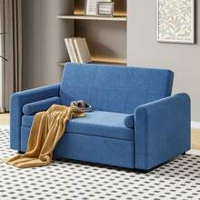 2 Seater Sofa Bed, 3-In-1 Convertible Fabric Pull Out Sleeper Sofa With 3-Position Adjustable Backrest, Side Pockets For Living Room, Guest Room (Blue, 2 Seater Sofa Bed) - Blue - View 8