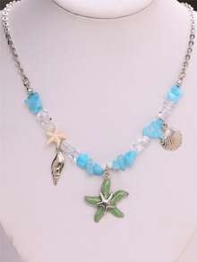 1 chiếc vòng cổ mặt dây chuyền hình sao biển màu xanh dương phong cách Bohemian, kiểu dáng gợi cảm đậm chất biển cả, phù hợp để đeo hàng ngày và đi nghỉ mát. - Nhiều màu - Xem 6