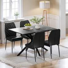 Extendable Dining Table And Chairs Set Of 4, 120cm Cement Grey Table With 4 Black High Back PU Dining Chairs, Modern Dining Table Set For Home/Kitchen - Cement Gray Table+4 Black Chairs - View 11