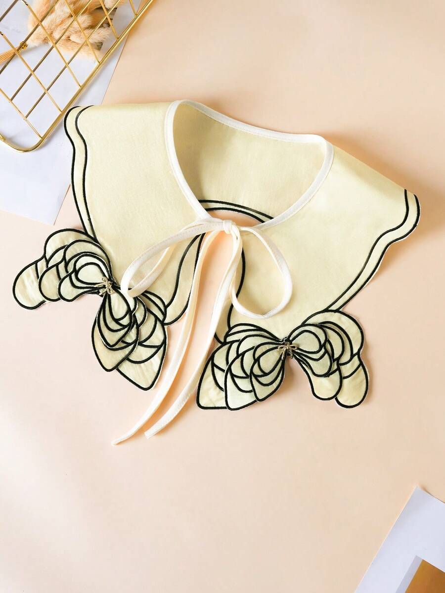 1件多功能披肩式假领，双层碎花蕾丝边围巾领，超大百搭配饰，可搭配T恤、毛衣、连衣裙，适合春、夏、秋、冬、毕业装、迪斯科等场合。