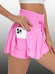 Ladies Flowy Athletic Shorts  High Waisted Gym Yoga Workout Running Tennis Skirt Skort Cute Clothes Casual Outdoor - Hot Pink - View 4