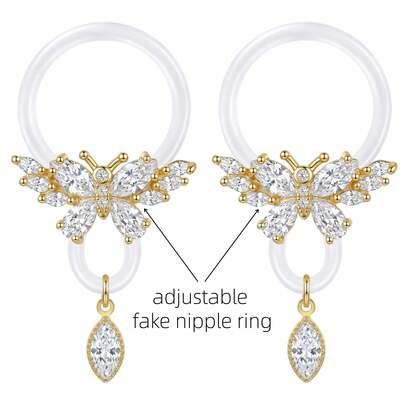 1 cặp khuyên ngực giả dẻo, chống tia UV, gợi cảm, thanh lịch, hình bướm, trái tim, cánh, hoa, trang sức xỏ khuyên ngực cho nam và nữ, thích hợp làm quà tặng, đi biển, dự tiệc, dây thun, kỳ nghỉ, lễ hội.