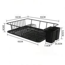 Over Sink Dish Drying Rack, Single-Tier Dish Drainer With Cutlery Holder, Space-Saving Kitchen Countertop Storage Rack, Rust-Resistant - Black - View 7