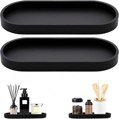 Bathroom Tray, Pack Of 2, Decorative Tray, Silicone Bathroom Tray, Oval Storage Tray, Small Tray For Soaps, Cosmetics, Jewellery, Aromatherapy (24.5 X 11 X 2 Cm)