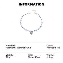 1pc Necklace + 1pc Bracelet, Chinese Style Heart-Shaped Faux Porcelain Floral Beaded Bracelet, Retro Bohemian Style Accessories Suitable For Women's Daily Wear, Great For Mother's Day And Valentine's Day Gifts - Multicolor - View 7