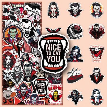 50张暗黑亚文化卡通吸血鬼哥特德古拉乌鸦玫瑰吉他垃圾桶装饰贴纸