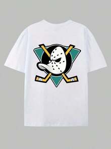 Réplica de camisetas gráficas deportivas americanas para hombre con logotipo de pato de hockey sobre hielo, camiseta con diseño retro, interpretación de los deportes y el tiempo, cuello redondo, versión clásica, suave y cómoda, unisex, colección de camisetas de estilo casual, tela microelástica, para verano. Camiseta unisex de algodón holgada de manga corta y cuello redondo estilo vintage urbano - Blanco - Ver 2