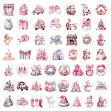 50 miếng dán trang trí Giáng sinh hình ông già Noel màu hồng, thích hợp để dán lên xe đạp, sổ tay, hộp bút chì. - 50 CÁI - Xem 4