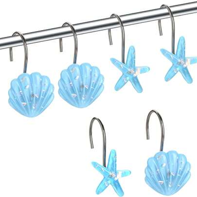 12 chiếc móc treo rèm tắm hình sao biển, vỏ sò, ốc xà cừ chủ đề đại dương, vòng treo rèm tắm bằng nhựa chống gỉ, phụ kiện phòng tắm phong cách biển cả, dễ lắp đặt, trang trí nhà cửa.