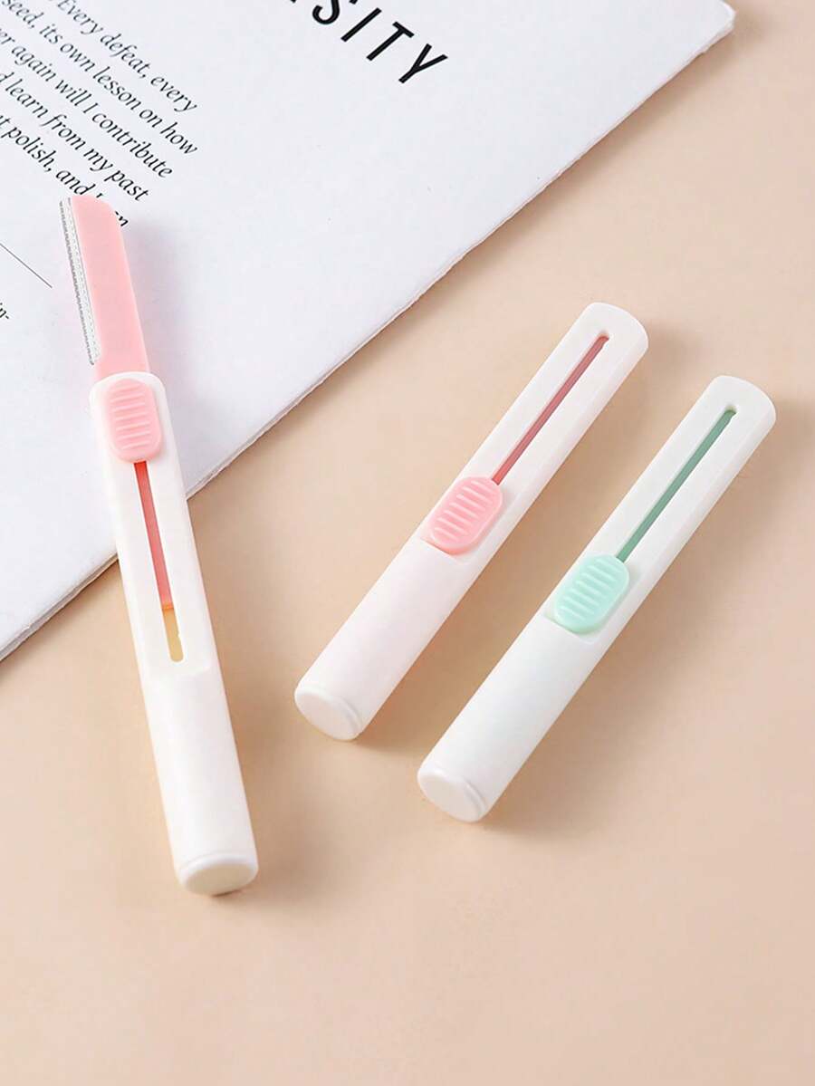 Bộ 2 dụng cụ tỉa lông mày hình trụ bằng thép không gỉ, dụng cụ cạo lông mày cỡ lớn, dụng cụ làm đẹp an toàn, dao tỉa lông mày dạng ống lồng. - hình trụ - Xem 1