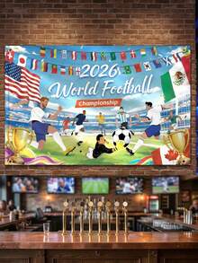 1pc 2026 World Cup Football Flag Background Banner, Large World Cup Background Banner Suitable For Desktop, Wall, Garden, Indoor/Outdoor Party Decoration, World Cup Cheering, World Cup Football Match, Football Fans, Photo Props, Bar Decor, Sports Theme Decoration - A - View 4