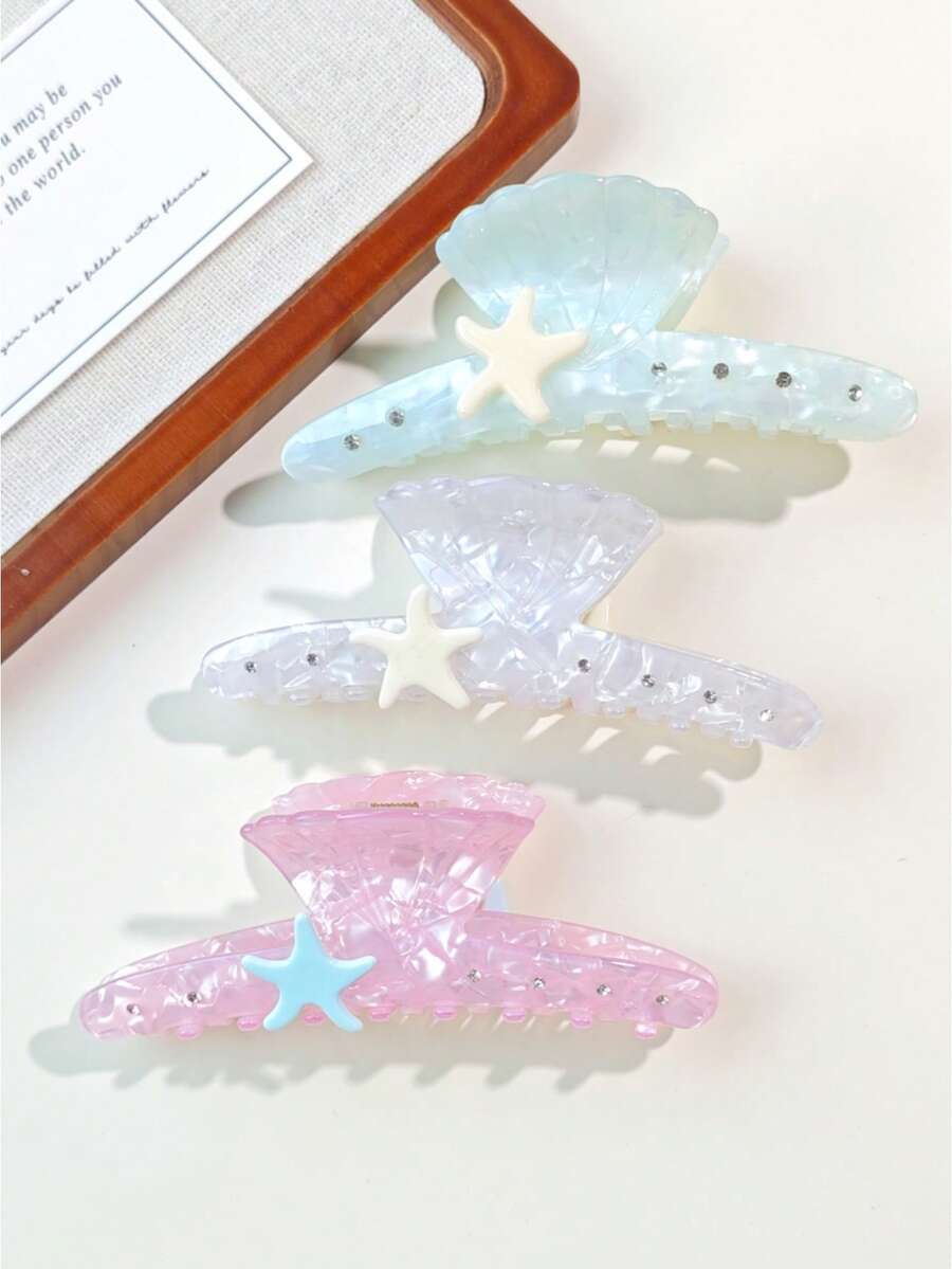 1个少女粉色透明海星发爪，甜美夏日发爪，海滩风盘发配饰 - 彩色 - 查看 1